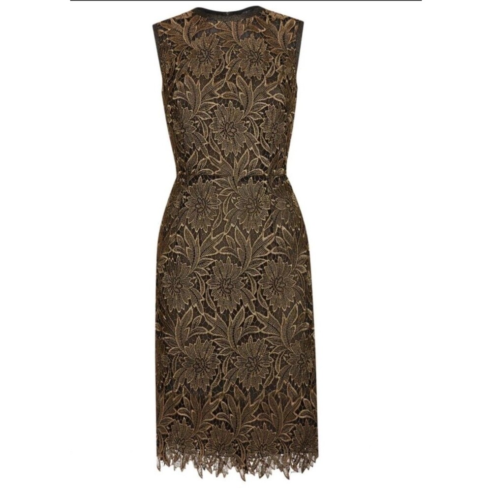ESCADA “Doniss” Embroidered Overlay Gold & Black Dress -Size 32/XS